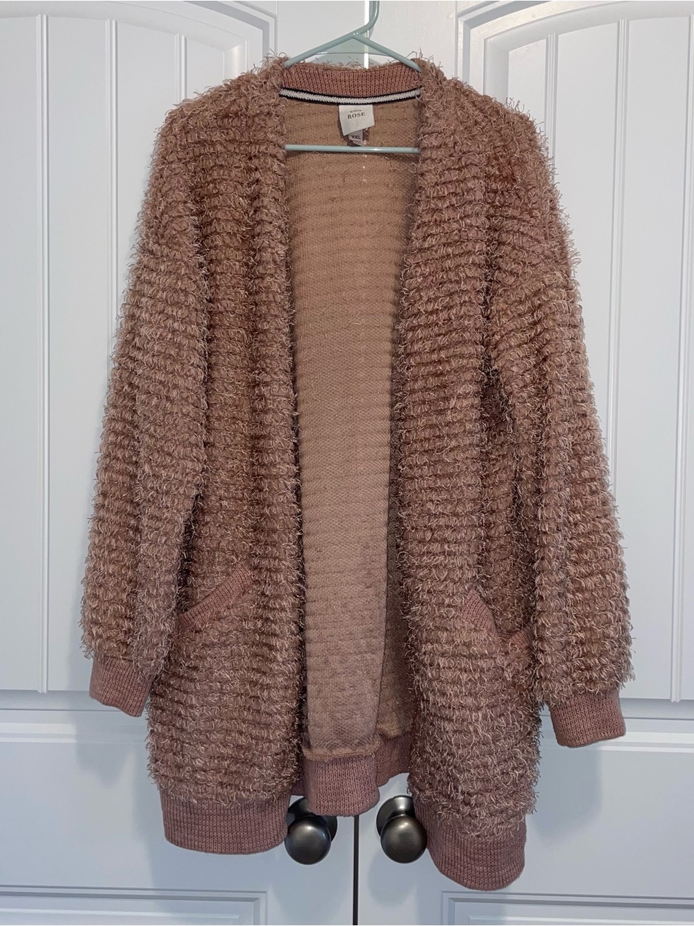 Knox Rose Mauve-Brown Teddy Open-Front Cardigan